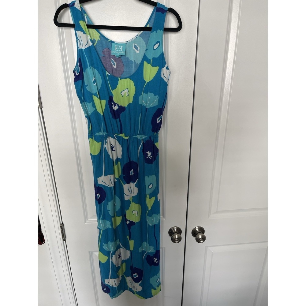 Escapada Floral Maxi Dress Size Medium Aqua Blue Green